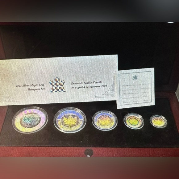 2003 Canada .9999 Fine Silver Maple Leaf Hologram 5 Coin Set w/COA, 1.92 ounces - Picture 2 of 10